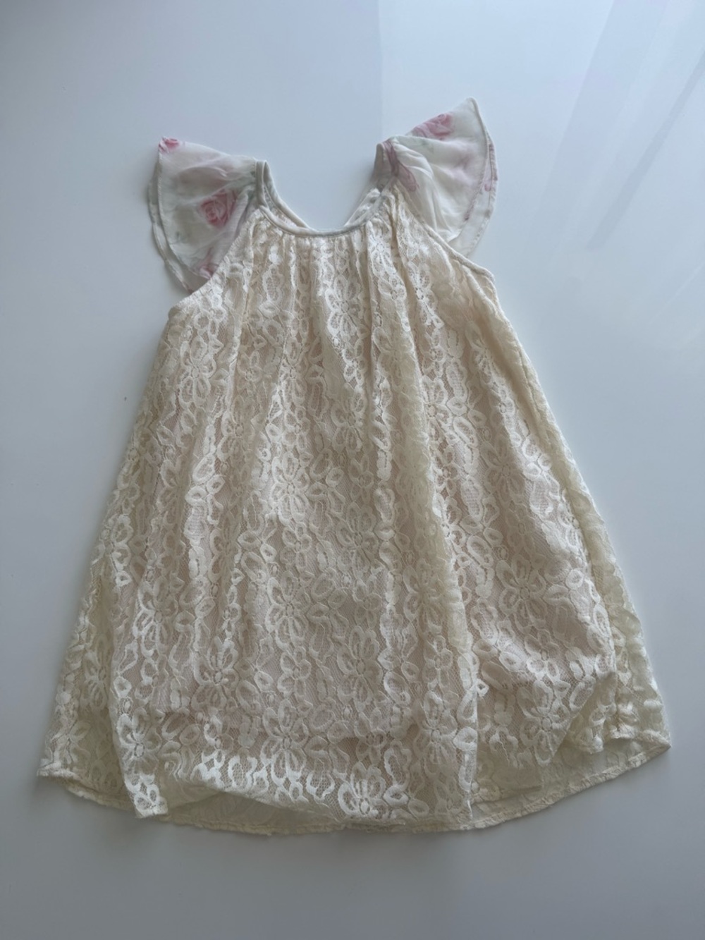 Love Shack Fancy Ivory Lace Girl's Dress with Floral Flutter Sleeves